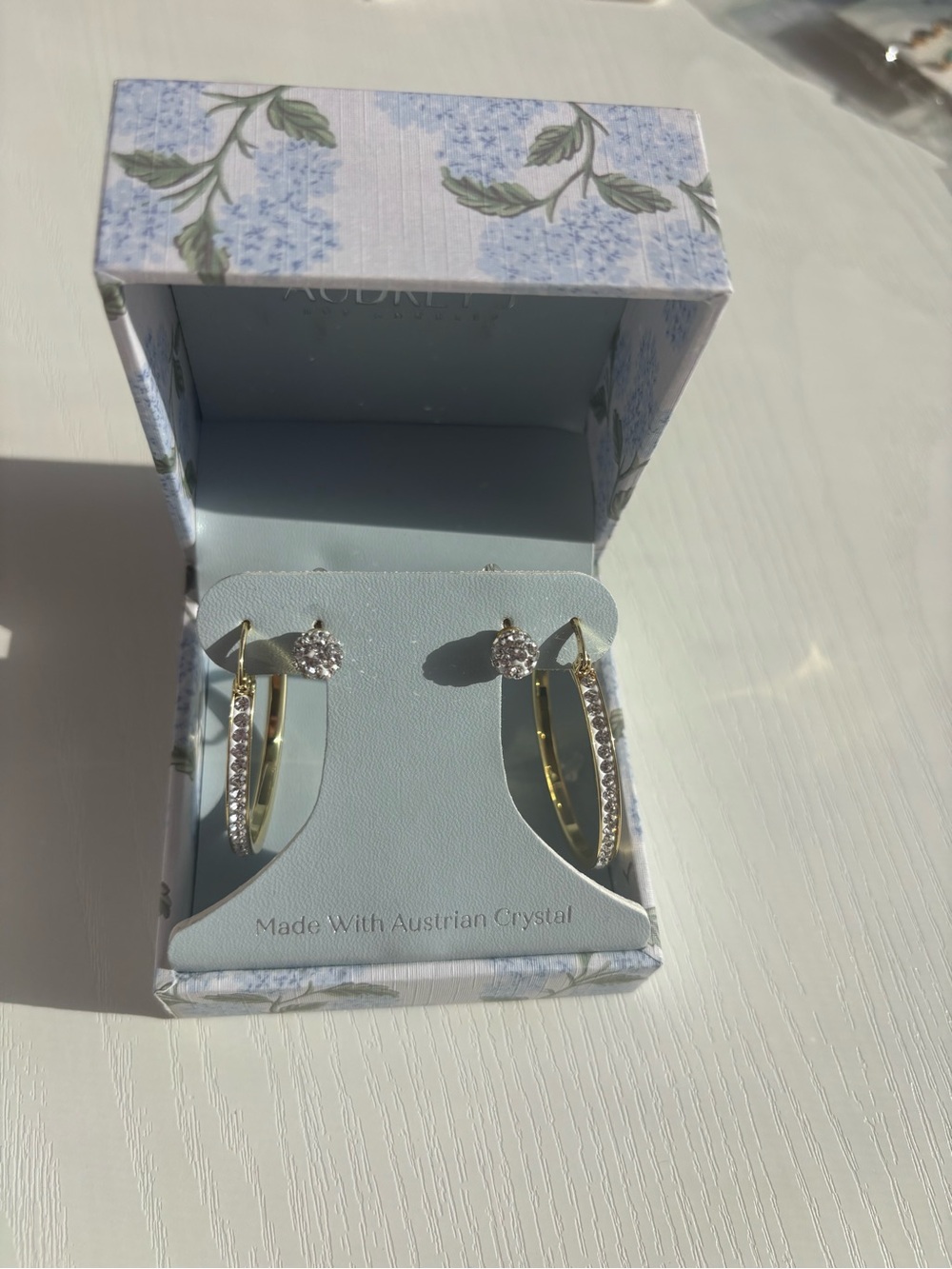 Gold Hoop Earrings with Clear Crystal Accents